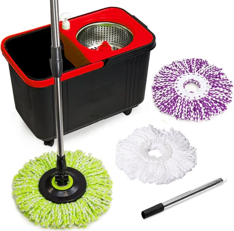 SIMPLIMAGIC 360 Spin Mop and Bucket with Wringer 3 HighAbsorbent Microfiber Washable Heads Soap Dispenser Spinning Mop and Bucket Set for All Types Floor Cleaning